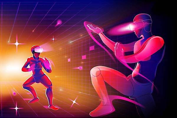 EPS 해외이미지 백그라운드 일러스트 모션 벽지 놀이 미래 기술 사람 그래픽 빛 우주 디지털 어둠 경쟁 게임 체험 그물 사이버 흥분 싸움 네온 가상 가상현실 인터랙티브 현실 효과 해외일러스트 감정 컨셉 파일형식 벡터 이미지허브