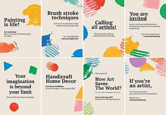 EPS 해외이미지 포스터 일러스트 붓터치 타이포그라피 사람없음 세트 사각형 원형 삼각형 그림 초대 베이지색 해외일러스트 도형 문자 컬러 파일형식 벡터 이미지허브