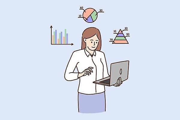 EPS 해외이미지 여자 일러스트 비즈니스 그래프 한명 들기 상반신 성인 노트북 비즈니스우먼 성인여자한명만 해외일러스트 1 모션 사람 전자제품 직장인 여자한명만 성인여자만 파일형식 벡터 이미지허브