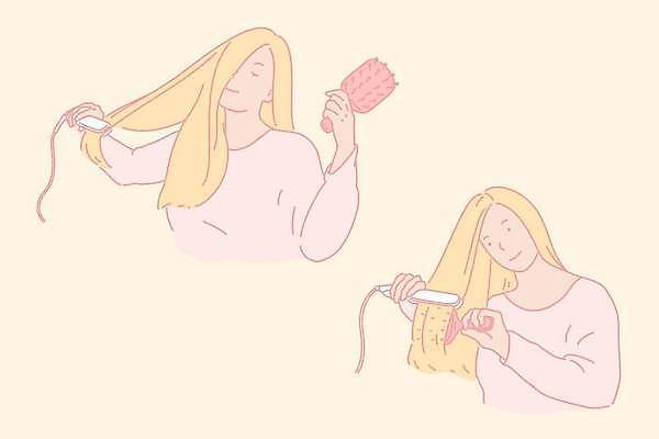 EPS 해외이미지 라이프스타일 여자 일러스트 들기 상반신 성인 두명 잡기 머리빗 머리손질 고데기 스타일링 성인여자만 해외일러스트 모션 사람 생활 뷰티 미용용품 헤어용품 여자만 성인만 파일형식 벡터 이미지허브