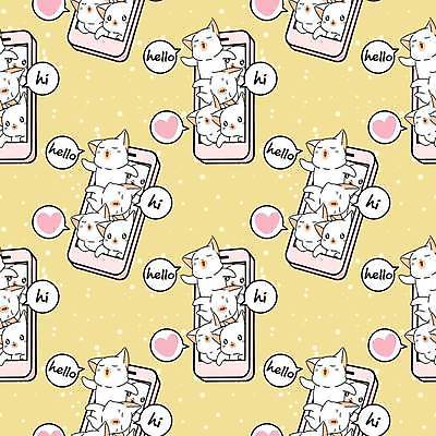 EPS 해외이미지 동물캐릭터 말풍선 패턴 여러마리 일러스트 사람없음 스마트폰 노란색 귀여움 고양이 패턴백그라운드 하트 인사 나오기 해외일러스트 일러캐릭터 모양 동물 캐릭터 컬러 다수 백그라운드 컨셉 무늬 포유류 모션 핸드폰 스마트기기 반려동물 예절 파일형식 벡터 이미지허브