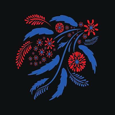 EPS 해외이미지 디자인 꽃 잎 일러스트 미술 사람없음 파란색 검은색 화려 민화 국경 해외일러스트 식물 컬러 컨셉 문화예술 그림 파일형식 벡터 이미지허브