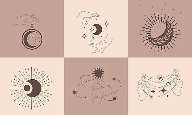 EPS 해외이미지 손 잎 라인일러스트 일러스트 들기 신체부위 세트 태양 우주 달 원형 실 라인아트 베이지색 해외일러스트 자연요소 도형 식물 선 컬러 모션 사람 파일형식 벡터 이미지허브