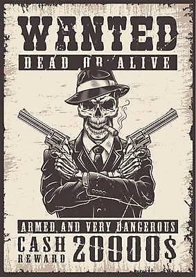 EPS 해외이미지 디자인 포스터 일러스트 해골 담배 흑백 들기 정장 사람없음 총 빈티지 연기 중절모 질감 현상수배 해외일러스트 모자_잡화 옷 무기 컨셉 모션 뼈 촬영기법 수배 파일형식 벡터 이미지허브