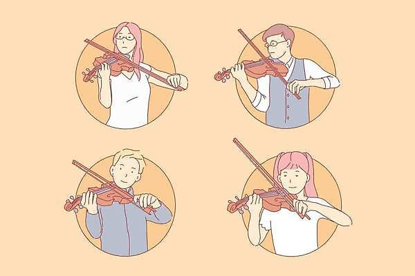 EPS 해외이미지 여자 남자 일러스트 들기 여러명 상반신 성인 공연 바이올린 원형프레임 바이올리니스트 성인만 해외일러스트 다수 모션 현악기 프레임 사람 이벤트 연주자 원형 파일형식 벡터 이미지허브