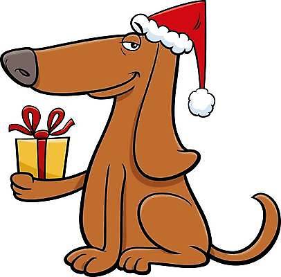 EPS 해외이미지 캐릭터 크리스마스 일러스트 산타모자 선물 들기 앉기 사람없음 반려동물 갈색 귀여움 개 만화 해외일러스트 일러캐릭터 동물 모자_잡화 기념일 컬러 컨셉 포유류 모션 파일형식 벡터 이미지허브