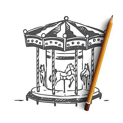 EPS 해외이미지 컨셉 일러스트 사람없음 스케치 손그림 회전목마 해외일러스트 미술 놀이기구 파일형식 벡터 이미지허브