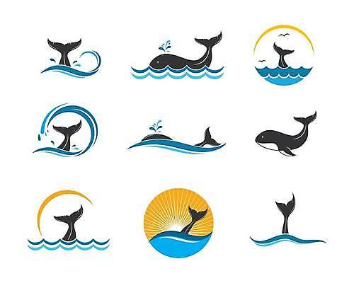 EPS 해외이미지 파도 바다 일러스트 사람없음 파란색 검은색 심볼 고래 사인 해외일러스트 컬러 포유류 수중동물 파일형식 벡터 이미지허브