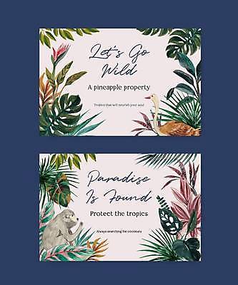 EPS 해외이미지 두마리 카드템플릿 일러스트 조류 사람없음 원숭이 열대우림 열대잎 보테니컬아트 해외일러스트 동물 템플릿 잎 2 포유류 카드_감사 숲 파일형식 벡터 이미지허브