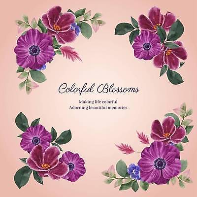 EPS 해외이미지 꽃 분홍색 잎 일러스트 사람없음 세트 분위기 손그림 감성 엘리먼트 해외일러스트 식물 컬러 컨셉 파일형식 벡터 이미지허브