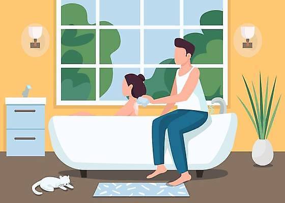 EPS 해외이미지 전신 한마리 커플 여자 남자 일러스트 창문 욕조 들기 앉기 성인 두명 노란색 고양이 목욕 욕실 스펀지 얼굴없음 성인만 씻겨주기 반려묘 해외일러스트 1 컬러 포유류 관계 모션 사람 반려동물 청결 파일형식 벡터 이미지허브