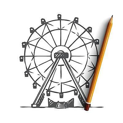 EPS 해외이미지 일러스트 사람없음 연필 놀이공원 대관람차 해외일러스트 학용품 필기구 테마파크 놀이기구 파일형식 벡터 이미지허브