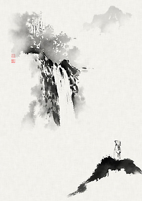 PSD 응시 남자 일러스트 캘리그라피 붓터치 산 흑백 한명 사람 풍경 성인 계곡 폭포 숲 동양화 언덕 번짐 산수화 나그네 성인남자한명만 국내일러스트 1 시선 자연 촬영기법 미술 그네 남자한명만 성인남자만 파일형식 효과