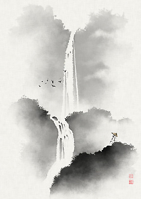 PSD 응시 남자 일러스트 캘리그라피 조류 붓터치 산 흑백 한명 사람 풍경 성인 계곡 폭포 숲 동양화 언덕 번짐 새떼 산수화 나그네 성인남자한명만 국내일러스트 동물 1 시선 자연 촬영기법 미술 그네 남자한명만 성인남자만 파일형식 효과