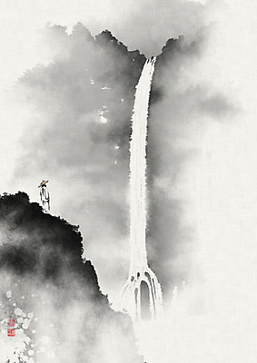 PSD 응시 남자 일러스트 캘리그라피 붓터치 산 흑백 한명 풍경 성인 폭포 동양화 번짐 산수화 성인남자한명만 국내일러스트 1 시선 자연 촬영기법 미술 사람 남자한명만 성인남자만 파일형식 효과