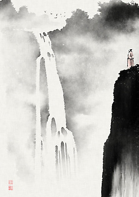 PSD 응시 남자 일러스트 캘리그라피 붓터치 산 흑백 한명 풍경 성인 계곡 폭포 숲 동양화 언덕 번짐 산수화 나그네 성인남자한명만 국내일러스트 1 시선 자연 촬영기법 미술 사람 그네 남자한명만 성인남자만 파일형식 효과