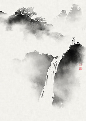 PSD 응시 남자 일러스트 캘리그라피 붓터치 산 흑백 한명 풍경 성인 계곡 폭포 숲 동양화 언덕 번짐 산수화 성인남자한명만 국내일러스트 1 시선 자연 촬영기법 미술 사람 남자한명만 성인남자만 파일형식 효과