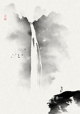 PSD 응시 남자 일러스트 캘리그라피 조류 붓터치 산 흑백 한명 풍경 성인 계곡 등산 폭포 동양화 언덕 번짐 새떼 산수화 성인남자한명만 국내일러스트 동물 1 시선 자연 촬영기법 미술 사람 트래킹 남자한명만 성인남자만 파일형식 효과