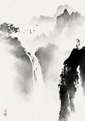 PSD 응시 남자 일러스트 캘리그라피 조류 붓터치 산 흑백 한명 풍경 성인 등산 폭포 숲 동양화 언덕 번짐 새떼 산수화 나그네 성인남자한명만 국내일러스트 동물 1 시선 자연 촬영기법 미술 사람 트래킹 그네 남자한명만 성인남자만 파일형식 효과