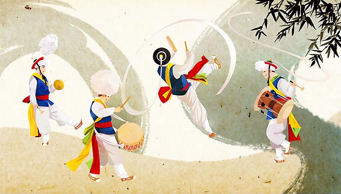 전신 PSD 한국전통 남자 연주 일러스트 붓터치 국악기 사람 여러명 성인 풍물놀이 사물놀이 대나무 북 즐거움 장구 소고 꽹과리 상모 돌리기 사당패 치기 성인남자만 국내일러스트 나무 전통 감정 악기 음악 다수 모션 타악기 한국 국악 전통놀이 전통공연 남자만 성인만 파일형식