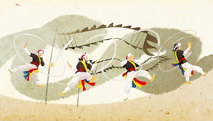 전신 PSD 한국전통 남자 연주 일러스트 붓터치 국악기 사람 여러명 성인 점프 깃발 풍물놀이 사물놀이 즐거움 소고 상모 상모돌리기 성인남자만 국내일러스트 전통 감정 악기 음악 다수 모션 타악기 한국 국악 전통놀이 전통공연 남자만 성인만 파일형식