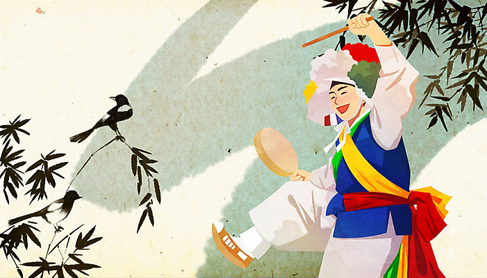 PSD 한국전통 남자 연주 일러스트 붓터치 국악기 한명 사람 상반신 성인 점프 풍물놀이 사물놀이 대나무 즐거움 까치 소고 성인남자한명만 국내일러스트 나무 1 전통 감정 악기 음악 모션 조류 타악기 한국 국악 전통놀이 전통공연 남자한명만 성인남자만 파일형식