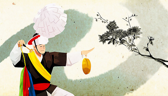 PSD 한국전통 남자 연주 일러스트 붓터치 국화 국악기 한명 사람 상반신 성인 풍물놀이 사물놀이 즐거움 꽹과리 성인남자한명만 국내일러스트 1 전통 꽃 감정 악기 음악 타악기 한국 국악 전통놀이 전통공연 남자한명만 성인남자만 파일형식