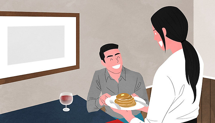 PSD 여자 남자 감정 음식 일러스트 친절 서기 웃음 사람 앉기 성인 두명 식당 만족 서빙 성인만 감정노동자 국내일러스트 모션 표정 상점 파일형식