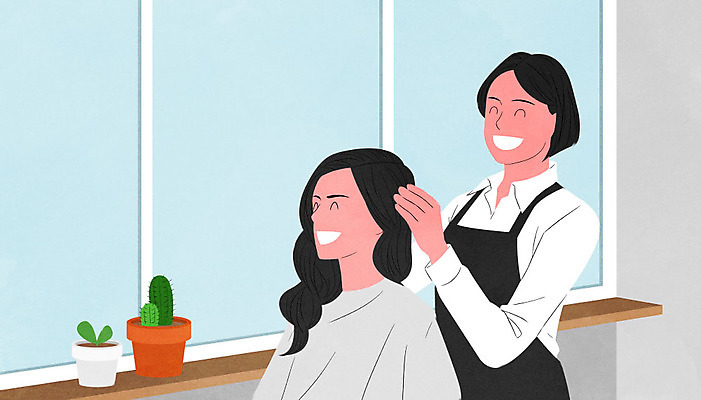 PSD 여자 감정 일러스트 친절 서기 웃음 사람 앉기 성인 두명 미용실 미용사 고객 직원 만족 성인여자만 감정노동자 국내일러스트 직업 모션 표정 뷰티샵 여자만 성인만 파일형식