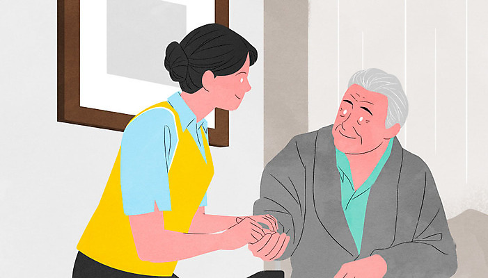 PSD 할아버지 노년 감정 일러스트 친절 대화 서기 웃음 사람 앉기 성인 두명 만족 요양원 사회복지사 돌봄 감정노동자 국내일러스트 직업 남자 모션 표정 말하기 사회복지 파일형식