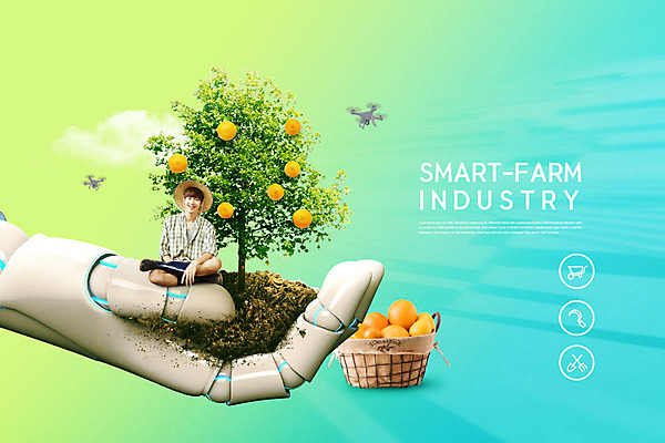 PSD 나무 편집이미지 남자 농업 한명 사람 20대 성인 컬러풀 농장 바구니 한국인 농부 스마트 로봇 로봇팔 성인남자한명만 카피스페이스 스마트팜 청년농부 이미지편집 식물 직업 1 산업 컬러 컨셉 동양인 청년 공백 남자한명만 성인남자만 파일형식