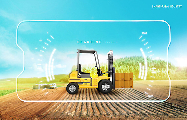 PSD 편집이미지 밭 농업 사람없음 상자 컬러풀 농장 수확 운반 스마트 지게차 카피스페이스 스마트팜 이미지편집 산업 컬러 컨셉 공백 중장비 파일형식