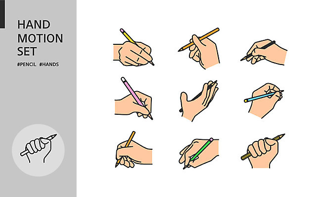 아이콘 손 모션 들기 손짓 신체부위 세트 연필 기록 손모양 2D아이콘 AI파일 모양 학용품 사람 필기구 파일형식 벡터 손_신체부위