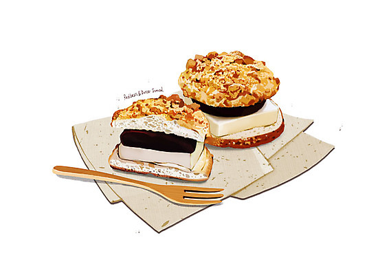 PSD 종이 포크 일러스트 디저트 사람없음 유행 달콤 천 소보루빵 디테일 앙버터 국내일러스트 식기 음식 빵 직물 맛 파일형식