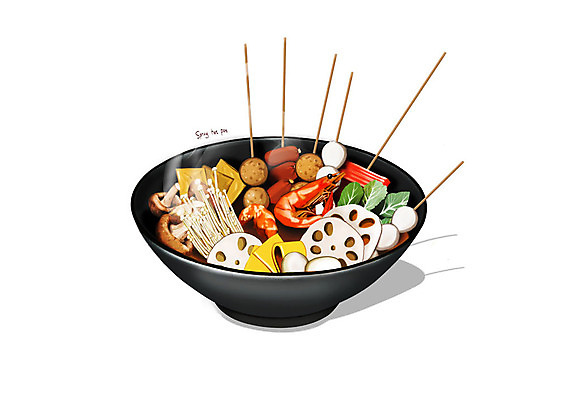 PSD 그릇 일러스트 디저트 사람없음 유행 꼬치 디테일 마라탕 국내일러스트 식기 음식 중식 파일형식