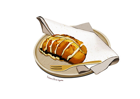 PSD 접시 종이 포크 일러스트 디저트 사람없음 유행 달콤 바게트 디테일 앙버터 국내일러스트 식기 음식 빵 맛 파일형식