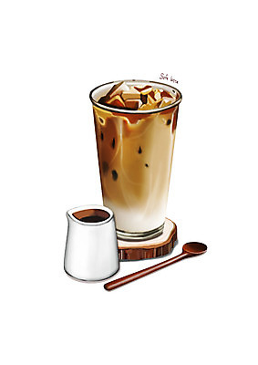 PSD 일러스트 디저트 사람없음 유행 달콤 티스푼 컵받침 디테일 연유라떼 국내일러스트 음식 숟가락 맛 받침대 라떼 파일형식