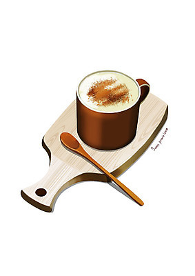 PSD 일러스트 디저트 사람없음 유행 머그컵 달콤 티스푼 나무도마 디테일 고구마라떼 국내일러스트 음식 도마 목재 컵 숟가락 맛 라떼 파일형식