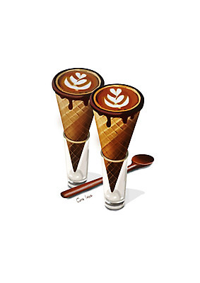 PSD 일러스트 디저트 사람없음 유행 달콤 티스푼 아이스크림콘 디테일 콘라떼 국내일러스트 음식 숟가락 맛 콘 라떼 파일형식