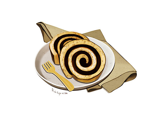 PSD 접시 포크 일러스트 디저트 사람없음 유행 달콤 롤케이크 디테일 흑당 국내일러스트 식기 음식 케이크 맛 설탕 파일형식