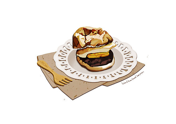 PSD 접시 포크 일러스트 디저트 사람없음 유행 달콤 디테일 단호박앙버터 국내일러스트 식기 음식 맛 파일형식 앙버터