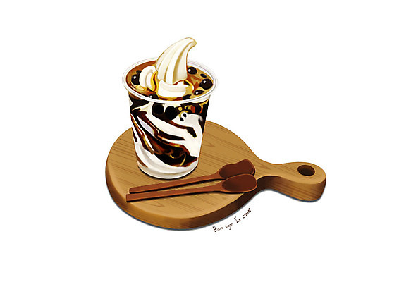 PSD 일러스트 아이스크림 디저트 사람없음 유행 달콤 나무숟가락 나무도마 디테일 흑당 국내일러스트 음식 도마 목재 숟가락 맛 설탕 파일형식