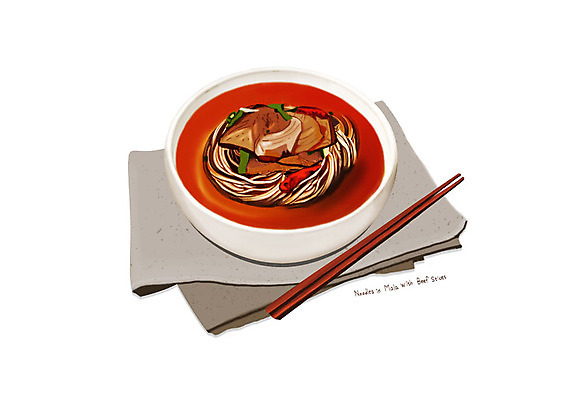 PSD 그릇 일러스트 젓가락 디저트 사람없음 유행 천 디테일 마라우육탕면 국내일러스트 식기 음식 수저 직물 국수 퓨전음식 파일형식