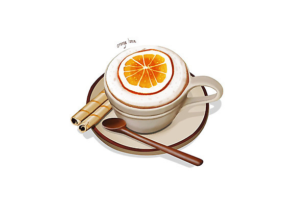 PSD 일러스트 디저트 사람없음 유행 머그컵 달콤 티스푼 시나몬 디테일 오렌지라떼 국내일러스트 음식 컵 숟가락 맛 라떼 파일형식