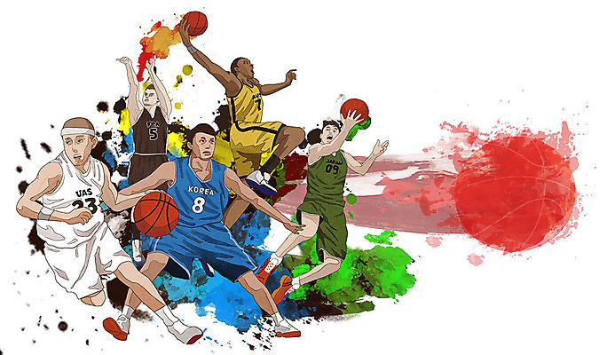 전신 PSD 남자 스포츠 포즈 올림픽 일러스트 농구 농구공 사람 여러명 성인 컬러풀 운동 점프 농구선수 슛 성인남자만 국내일러스트 컬러 다수 공 모션 운동선수 건강 구기 남자만 성인만 파일형식