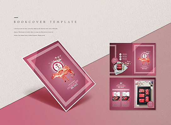PSD 템플릿 표지디자인 북디자인 출판디자인 표지 ZIP 내지 리플렛 분홍색 북커버 육류 팜플렛 사람없음 쇼핑 세일 소고기 패키지 한우 등급 이미지템플릿 컬러 식재료 파일형식