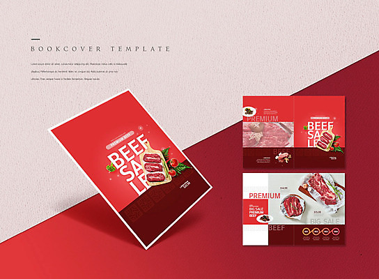PSD 템플릿 표지디자인 북디자인 출판디자인 표지 ZIP 내지 리플렛 북커버 생고기 육류 팜플렛 사람없음 빨간색 쇼핑 세일 소고기 패키지 한우 등급 이미지템플릿 컬러 식재료 파일형식