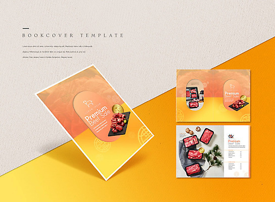 PSD 템플릿 표지디자인 북디자인 출판디자인 표지 ZIP 내지 리플렛 북커버 생고기 육류 팜플렛 사람없음 쇼핑 노란색 세일 소고기 담기 패키지 한우 등급 이미지템플릿 컬러 식재료 모션 파일형식