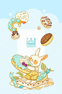 PSD 리본 빵 동물캐릭터 하늘색 일러스트 상상 들기 사람없음 과자 귀여움 토끼 도넛 토끼캐릭터 생크림 국내일러스트 일러캐릭터 동물 캐릭터 음식 컨셉 포유류 모션 디저트 파란색 반려동물 크림 파일형식