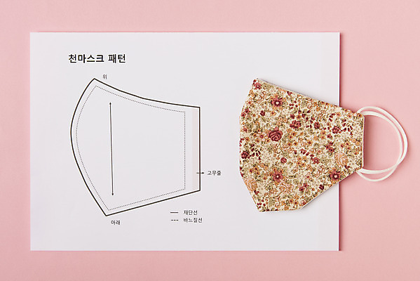 포토 JPG 스튜디오촬영 무늬 패턴 도안 실내 마스크 사람없음 하이앵글 바이러스 질병 사회이슈 예방 만들기 감염 폐렴 수공업 핸드메이드 플랫레이 분홍색배경 코로나바이러스 천마스크 국내포토 뷰포인트 분홍색 백그라운드 컨셉 공업 의학 모션 내부 플랫 파일형식